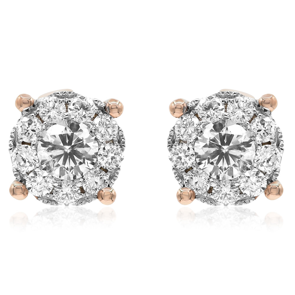 14K Rose Gold Diamond Cluster Earrings 0.39ctw