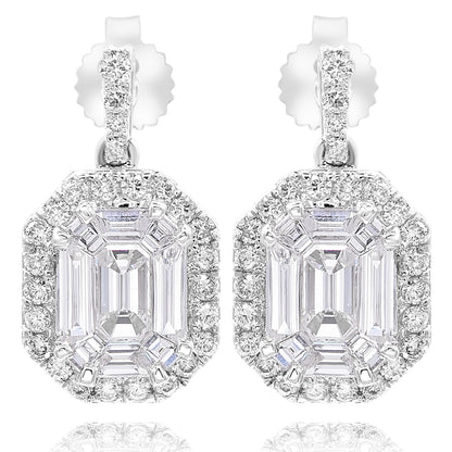 14k White Gold Baguette & Round Diamond Earrings 1.31ctw