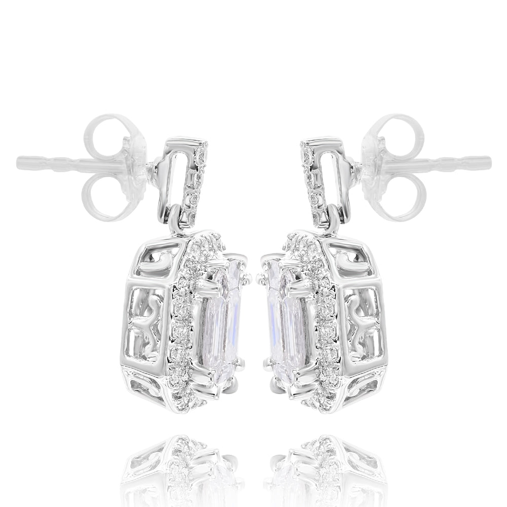 14k White Gold Baguette & Round Diamond Earrings 1.31ctw