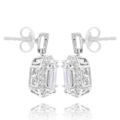 14k White Gold Baguette & Round Diamond Earrings 1.31ctw