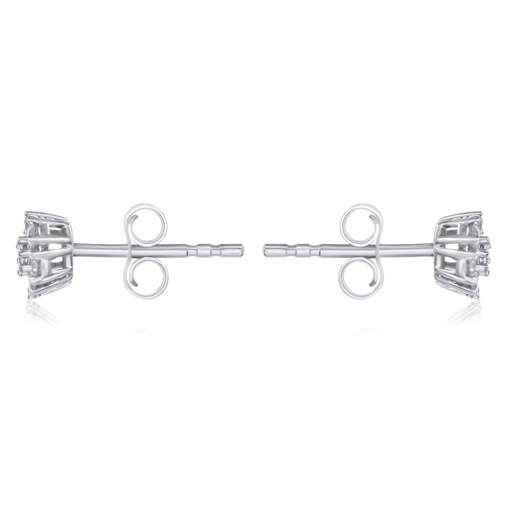 14k Solid White Gold Diamond Cluster Earrings 0.25ctw