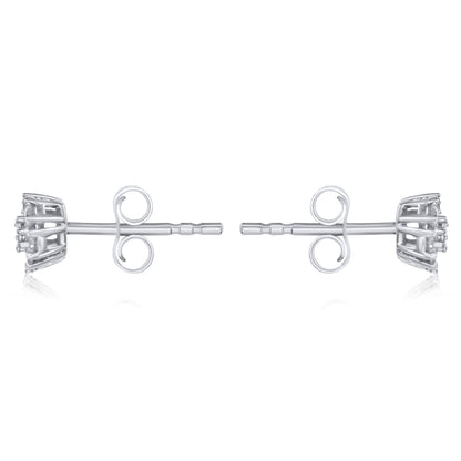 14k Solid White Gold Diamond Cluster Earrings 0.25ctw