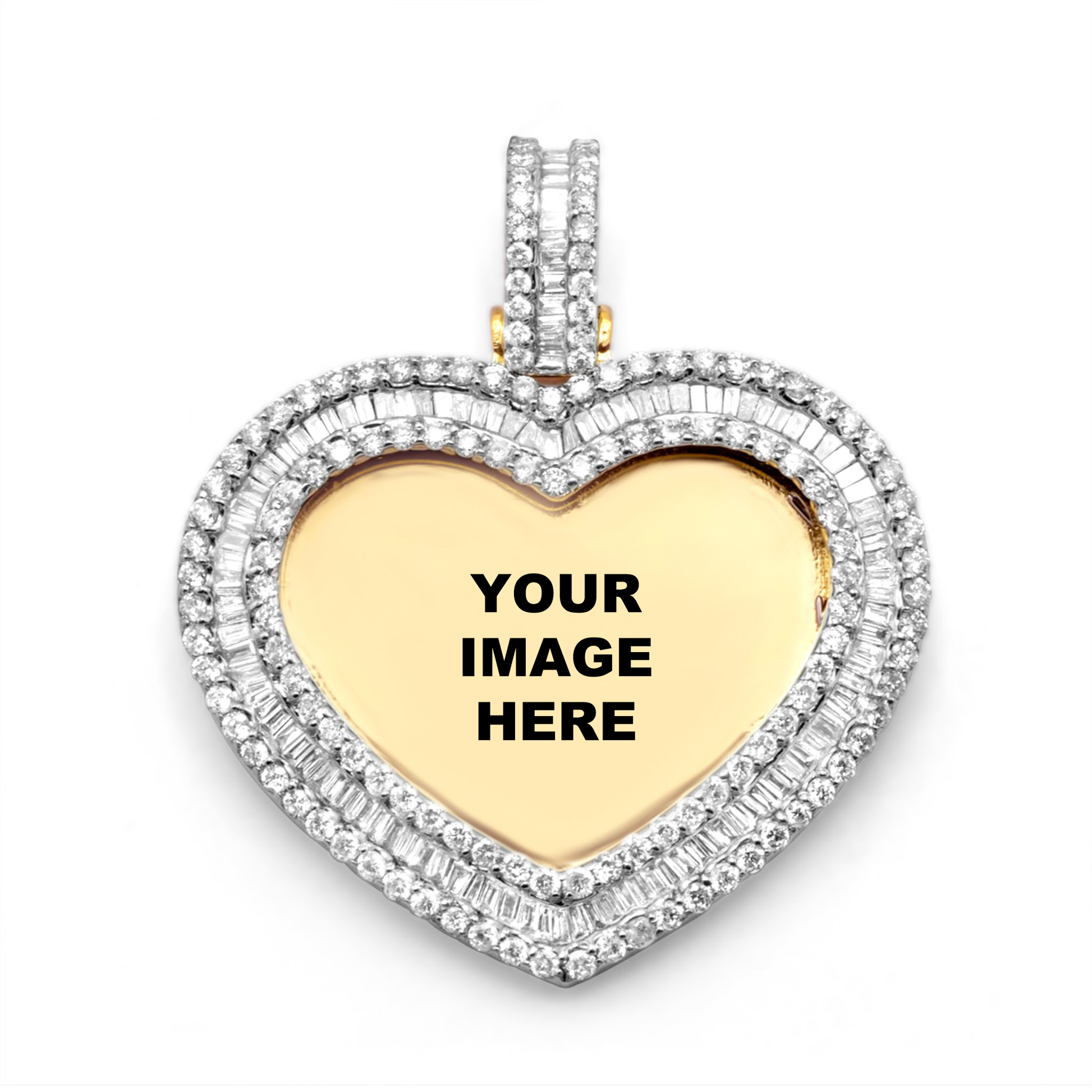 10K Yellow Gold Heart Diamond Baguette Picture Pendant 1.89ctw