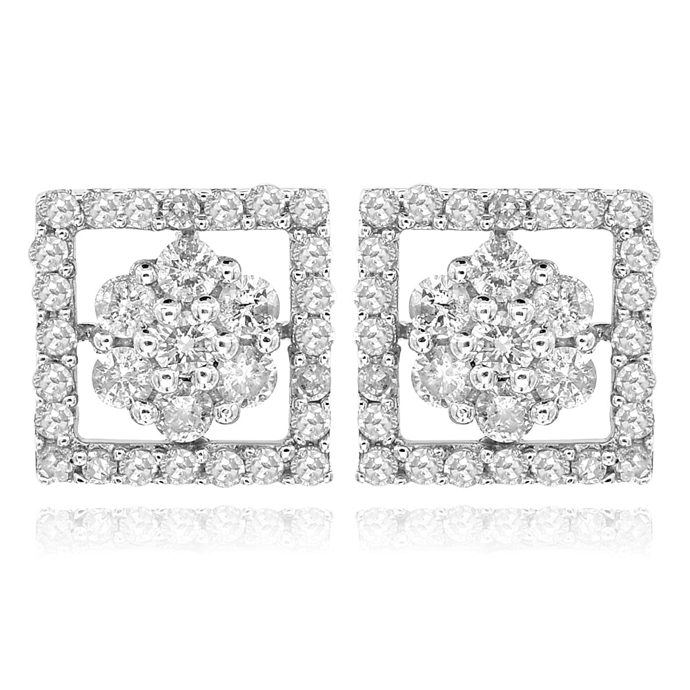 14K White Gold Diamond Cluster Earrings 0.77ctw