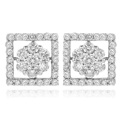 14K White Gold Diamond Cluster Earrings 0.77ctw