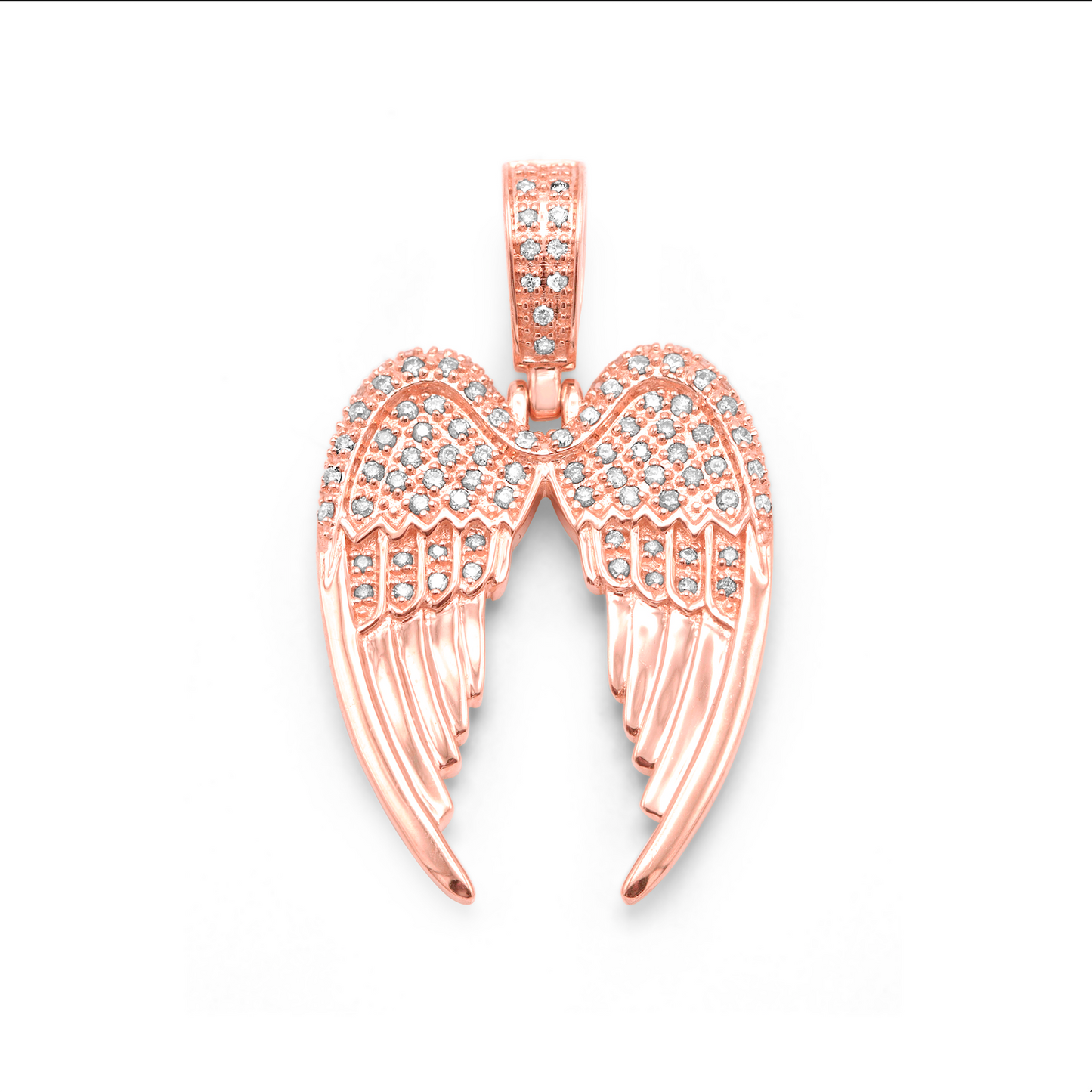 14k Rose Gold Angel Wings Pendant 0.43Ctw