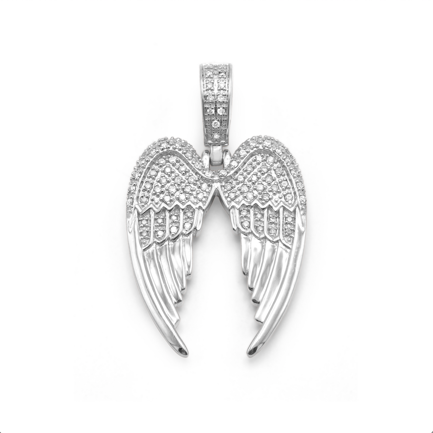 14k White Gold Angel Wings Pendant 0.43Ctw