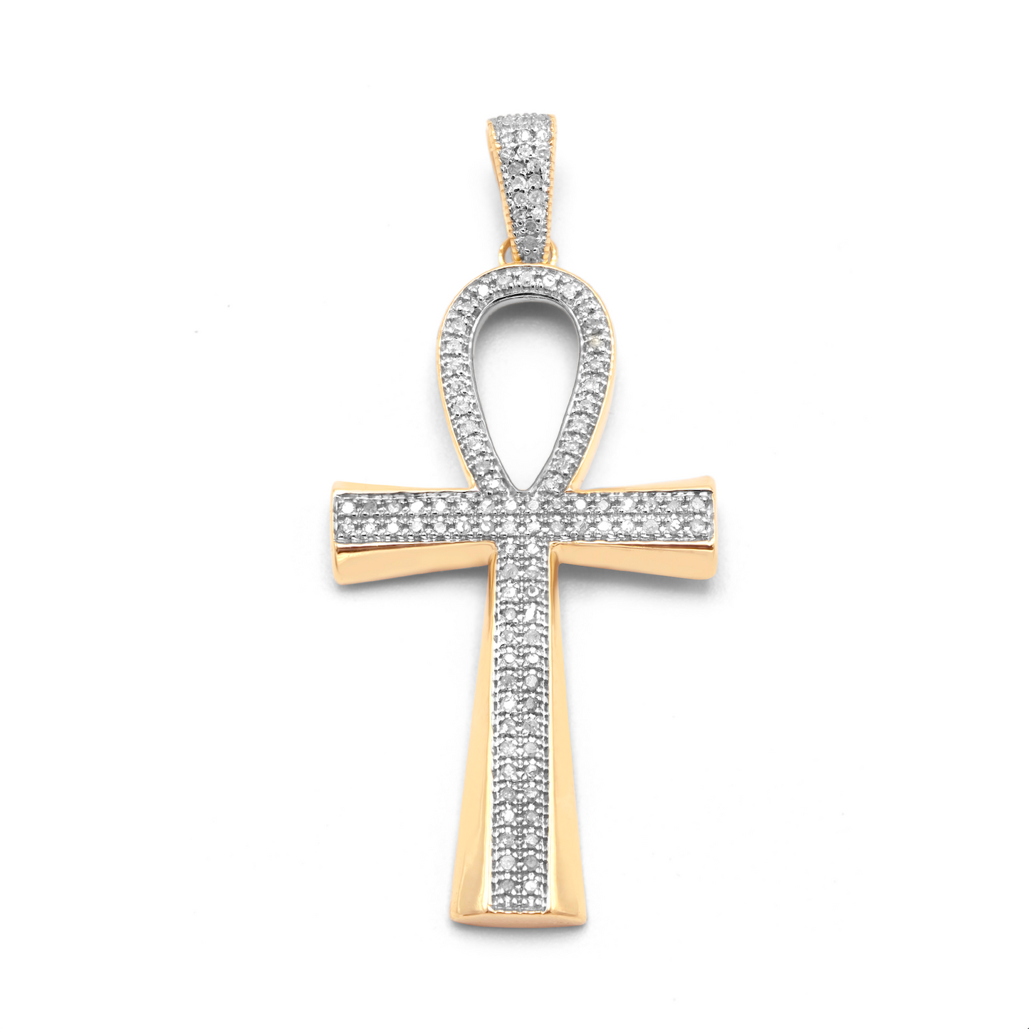 14k Yellow Gold Ankh Cross Pendant 0.25Ctw