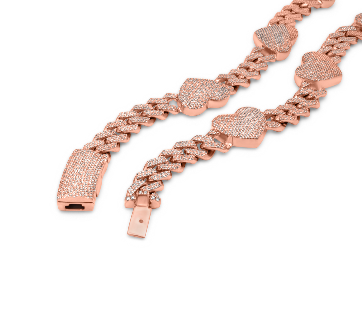 10K Rose Gold Diamond Heart Link Chain 16mm 7.31 ctw