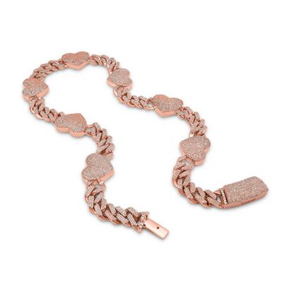 10K Rose Gold Diamond Heart Link Chain 16mm 7.31 ctw