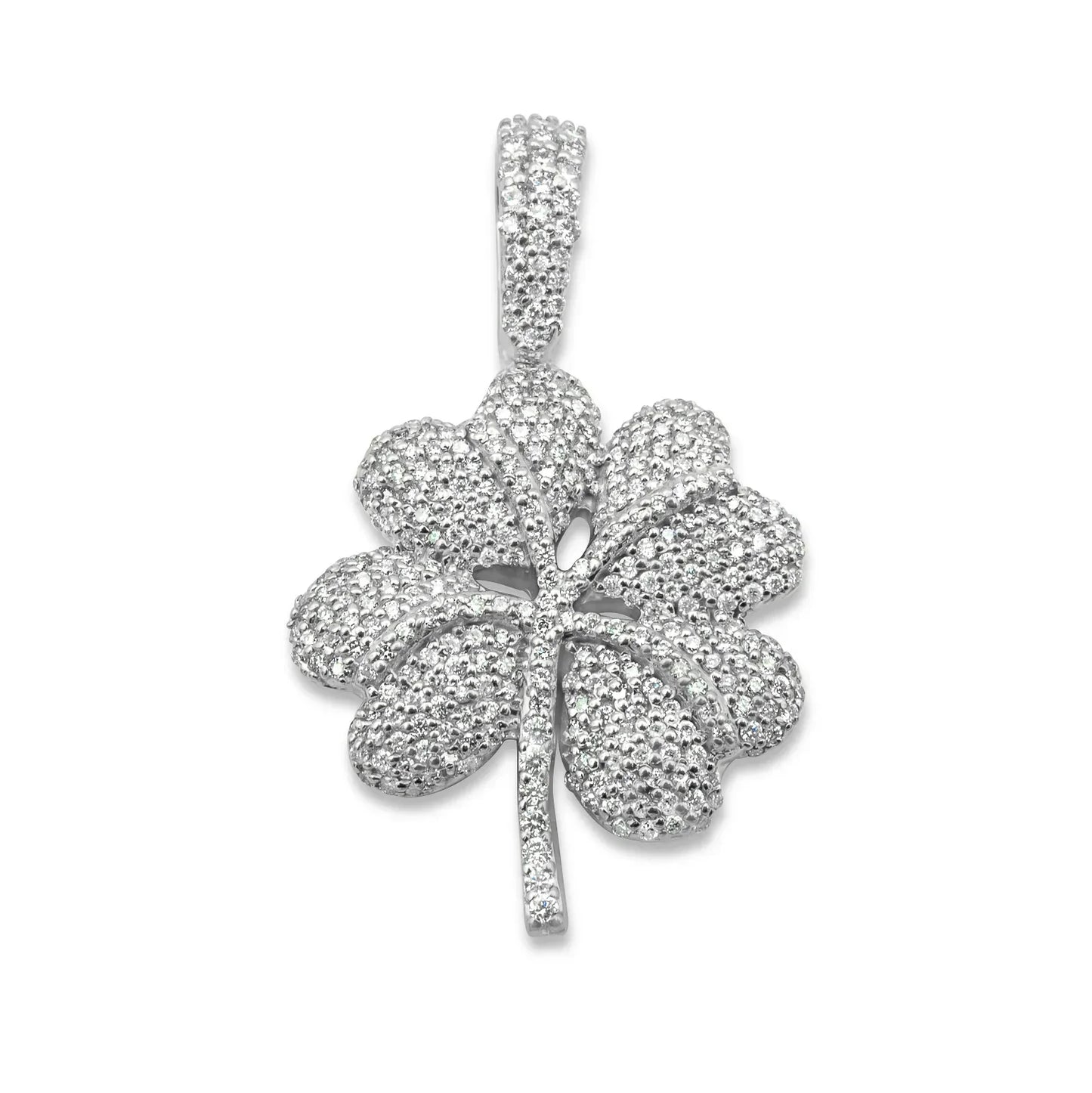 14K White Gold Four Leaf Clover Diamond Pendant 0.71 ctw