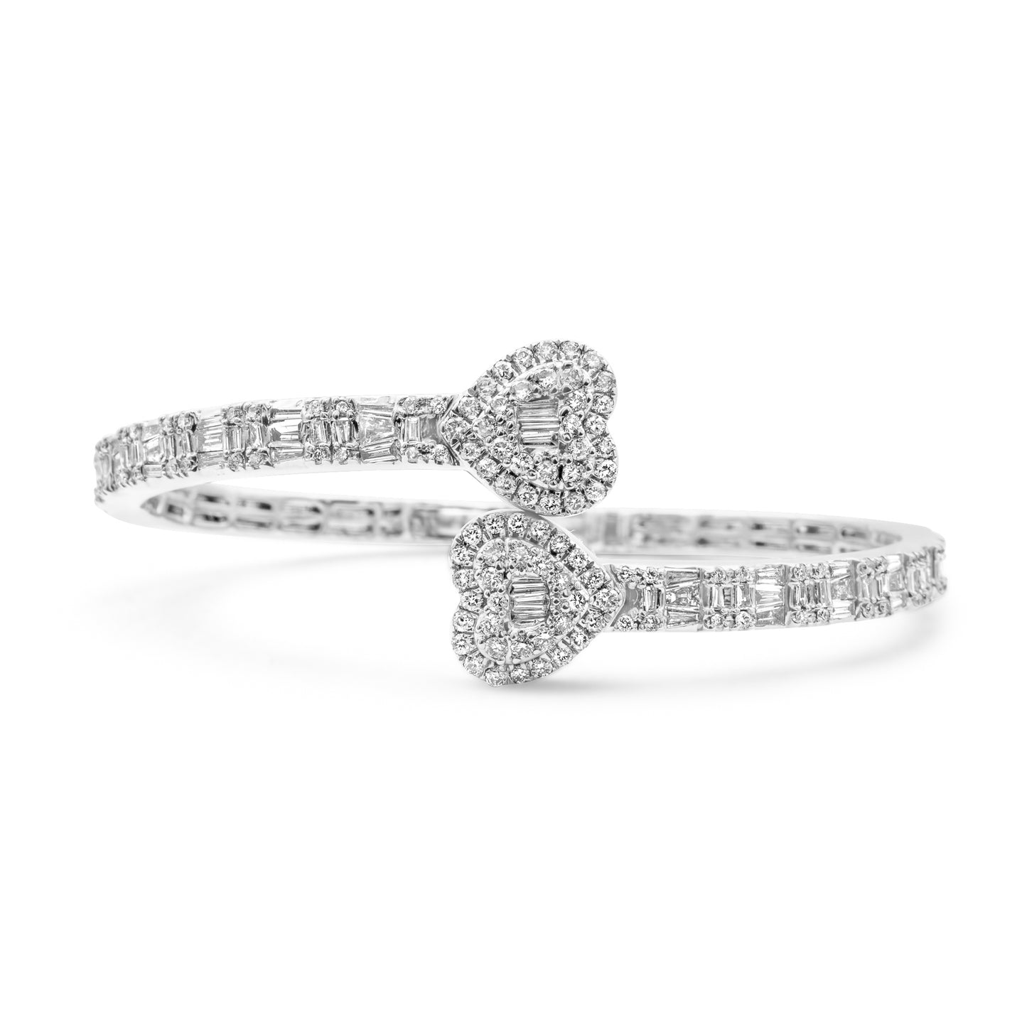 10k White Gold Diamond Heart Bangle 1.94 ctw