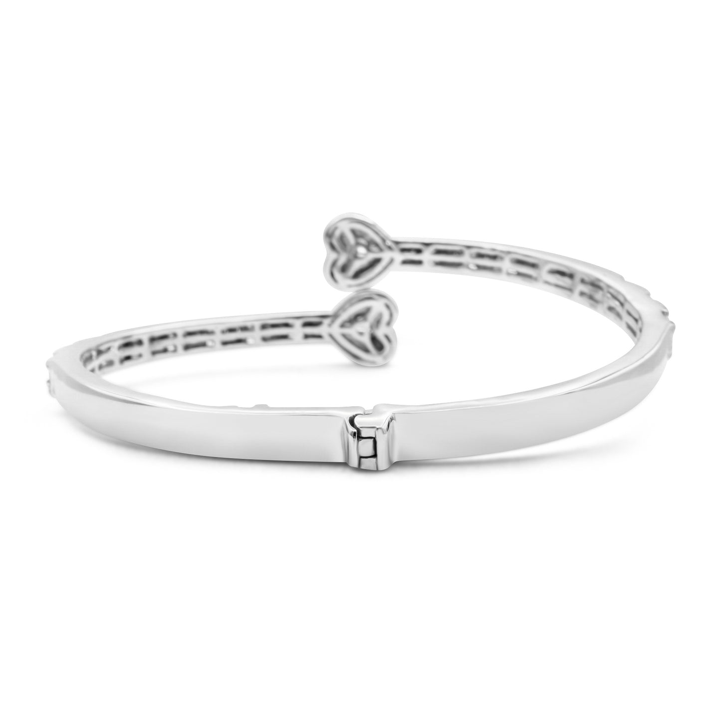 10k White Gold Diamond Baguette Heart Bangle 1.94 ctw