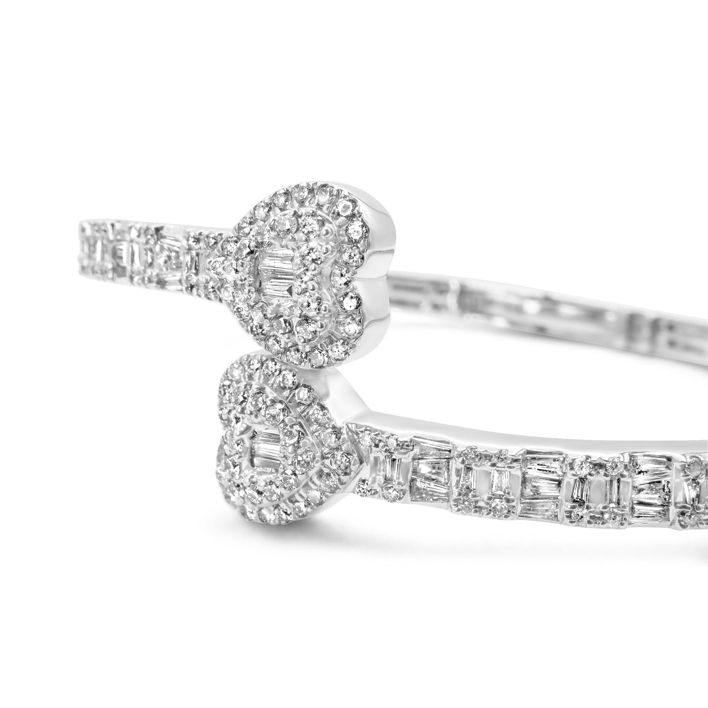 10k White Gold Diamond Baguette Heart Bangle 1.94 ctw