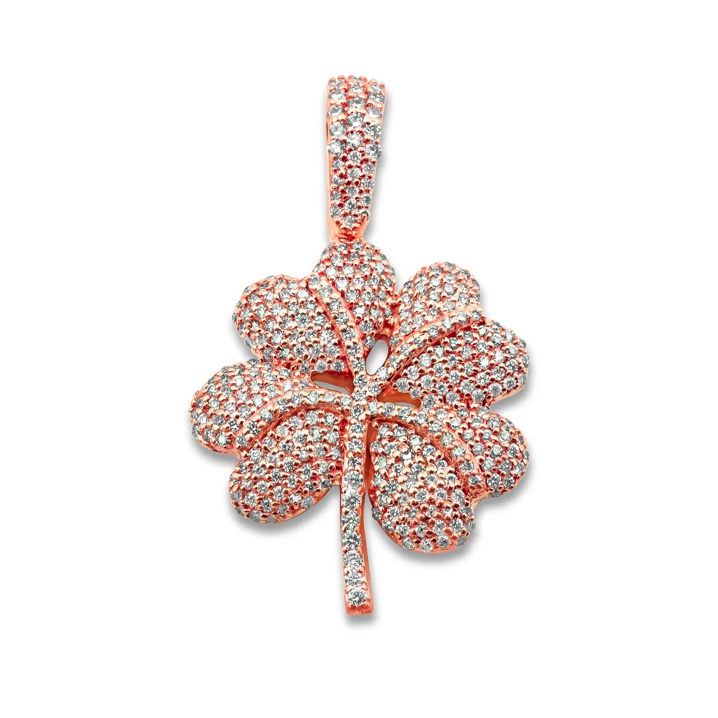 14K Rose Gold Four Leaf Clover Diamond Pendant 0.71 CTW