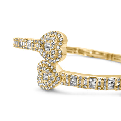 10k Yellow Gold Diamond Heart Bangle 1.99 ctw