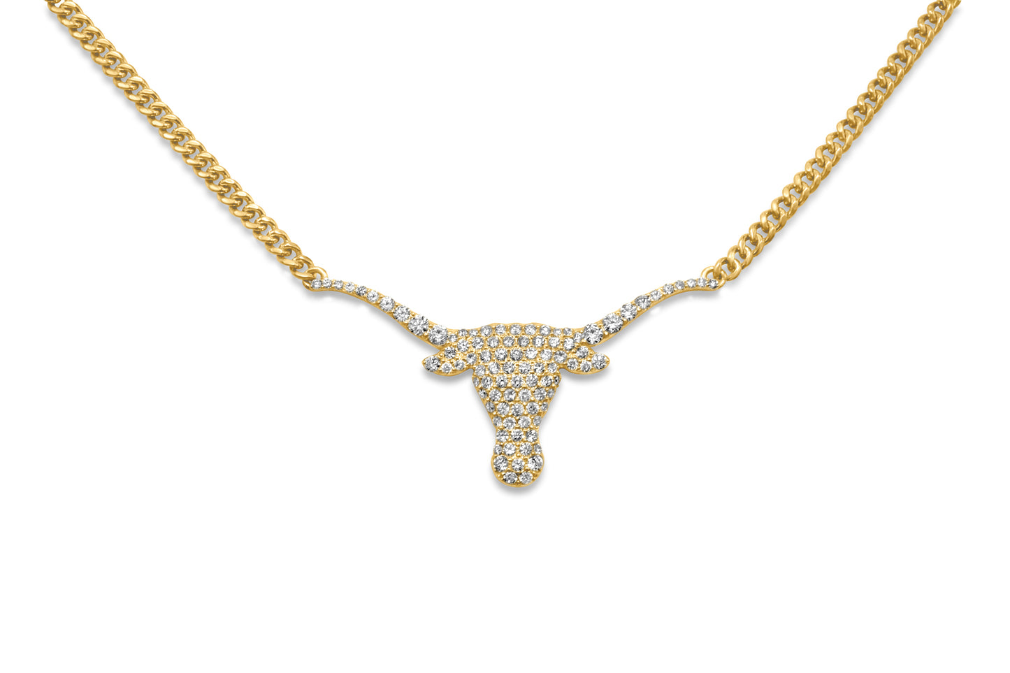 14K Yellow Gold Diamond Longhorn Bull Pendant Texas