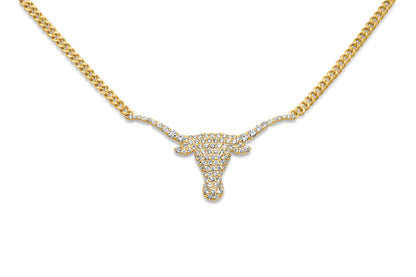 14K Yellow Gold Diamond Longhorn Bull Pendant Texas