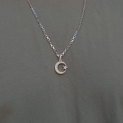 10K White Gold Star & Crescent Moon Diamond Pendant 1.00 ctw