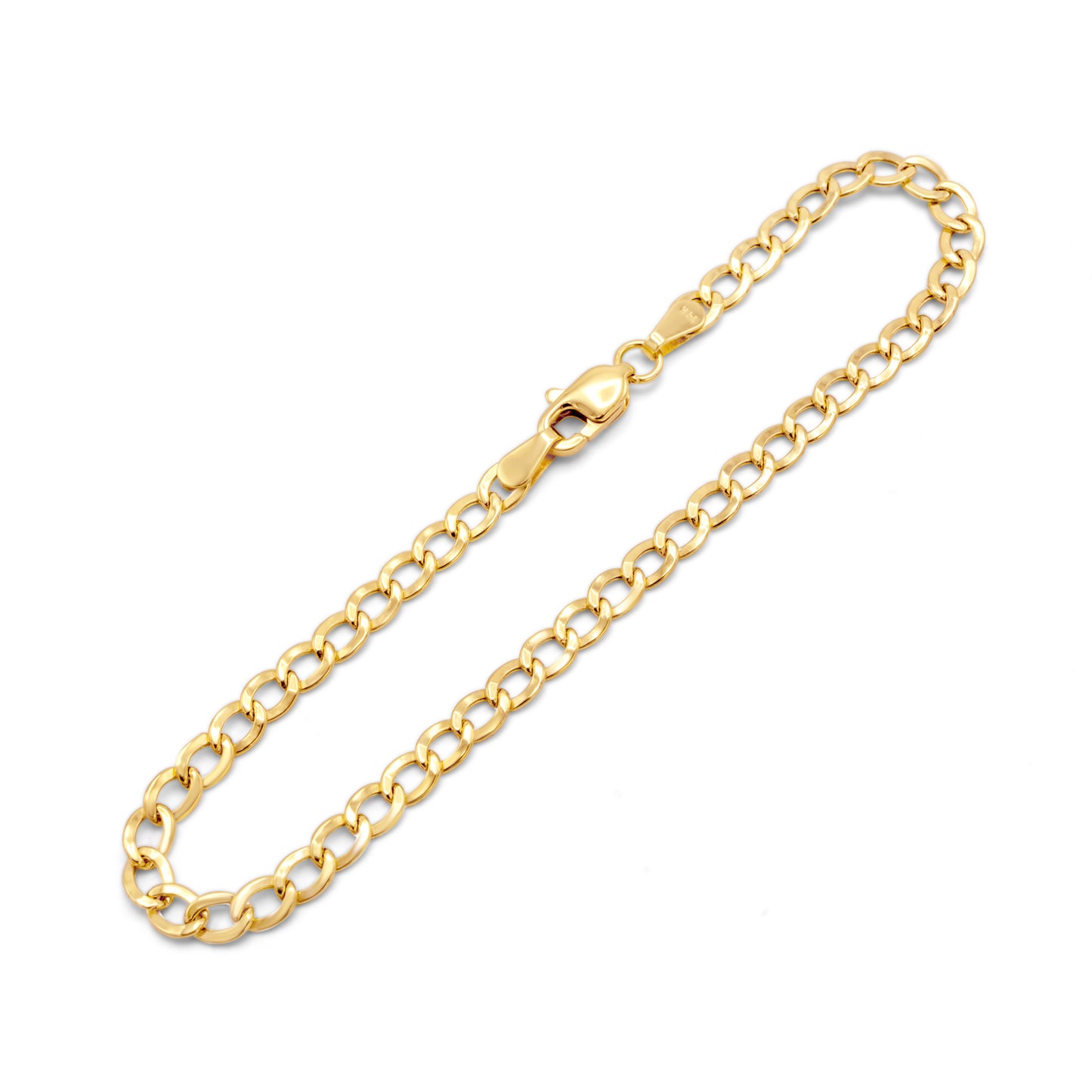 10k Semi-Solid Yellow Gold Flat Cuban Link Bracelet 3.55mm