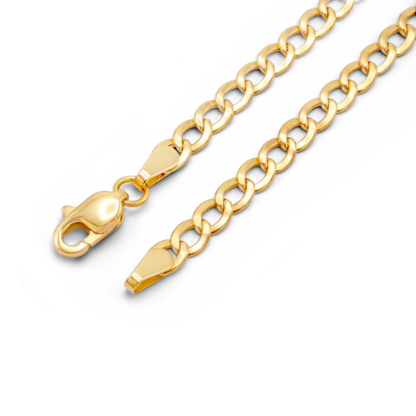 10k Semi-Solid Yellow Gold Flat Cuban Link Bracelet 3.55mm