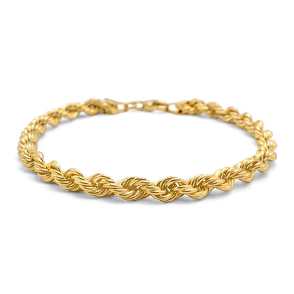 10k Semi-Solid Yellow Gold Rope Link Bracelet 5.40mm