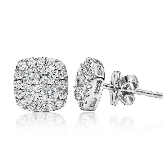 14k White Gold Diamond Cluster Earrings 1.15ctw