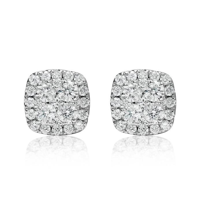 18k White Gold Diamond Cluster Earrings 1.15ctw