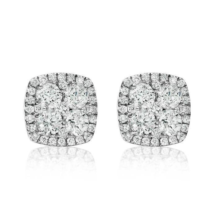 14k White Gold Diamond Cluster Earrings 2.00ctw