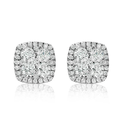 14k White Gold Diamond Cluster Earrings 2.00ctw