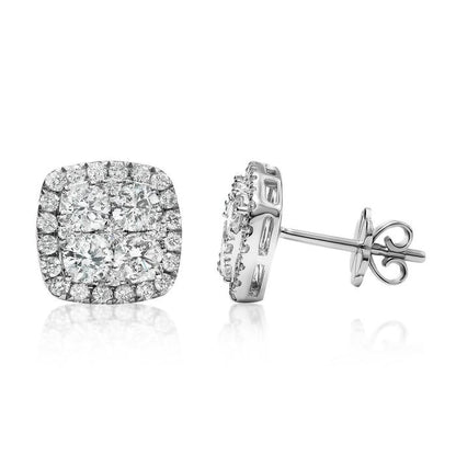 14k White Gold Diamond Cluster Earrings 2.00ctw